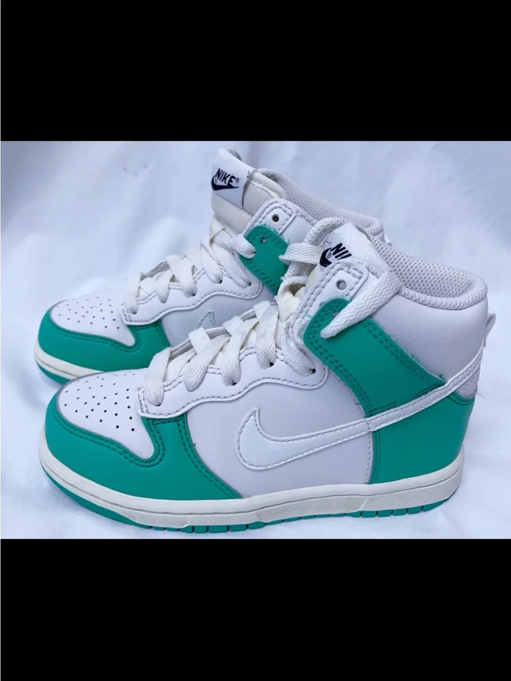 Nike Kids High-Top Sneakers in White and Teal Green